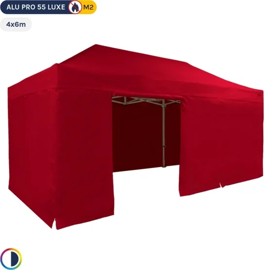 Tente Pliante Alu Pro 55 LUXE M2 4mx6m ROUGE + Pack Côtés 580gr/m²