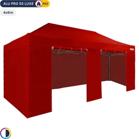 Tente pliante Alu Pro 55 LUXE M2 4mx6m (4 pieds) ROUGE + Pack Côtés 580gr/m²
