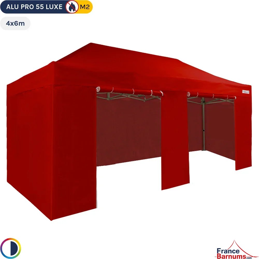 Tente pliante Alu Pro 55 LUXE M2 4mx6m (4 pieds) ROUGE + Pack Côtés 580gr/m²