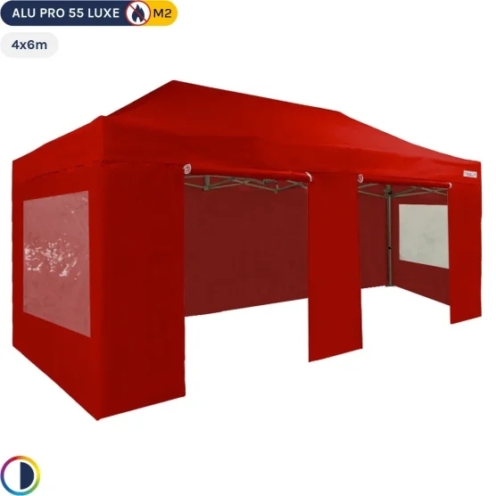 Tente pliante Alu Pro 55 LUXE M2 4mx6m (4 pieds) ROUGE + Pack Fenêtres 580gr/m²
