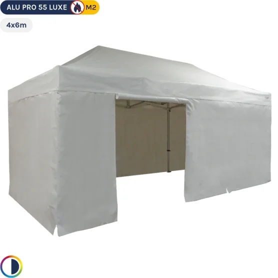 Tente Pliante Alu Pro 55 LUXE M2 4mx6m BLANC + Pack Côtés 580gr/m²