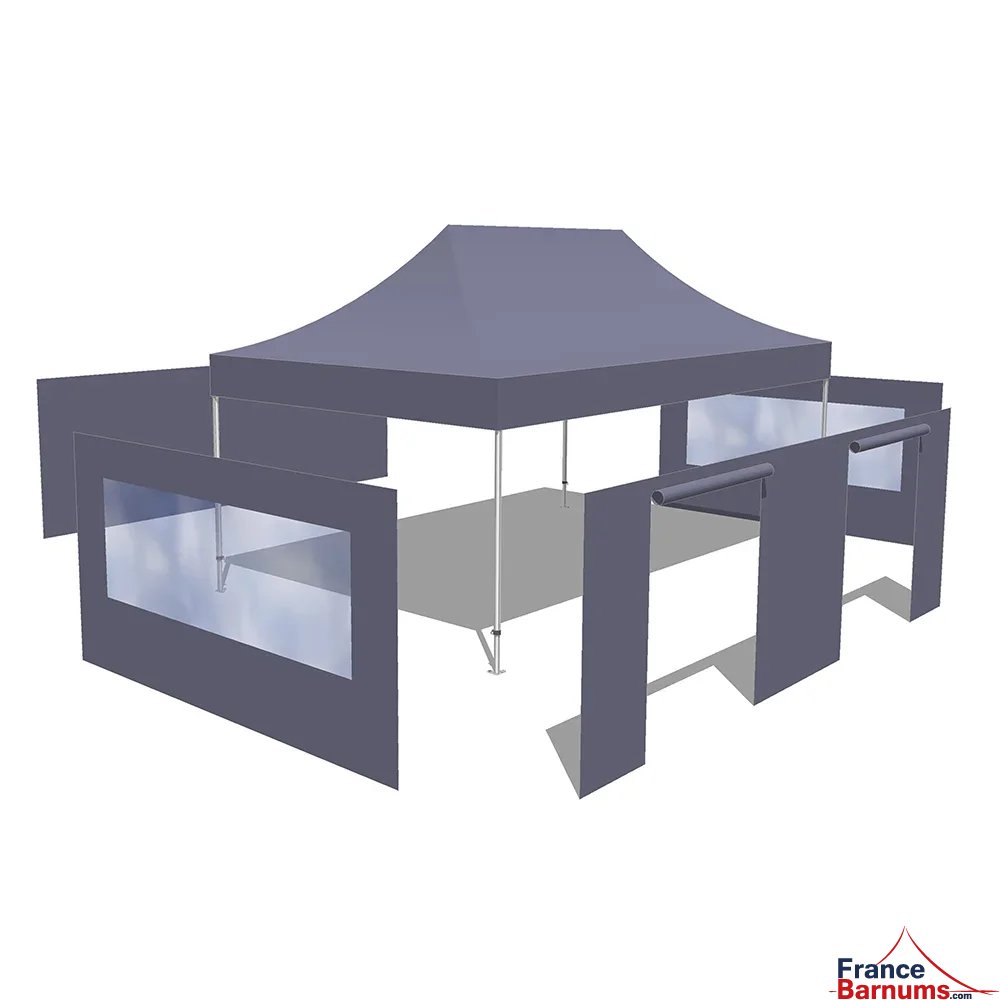 Tonnelle Pliante Alu Pro 55 LUXE M2 4mx6m (4 pieds) BLEU + Pack Fenêtres 580gr/m²