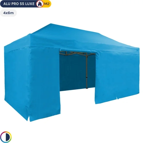 Tente Pliante Alu Pro 55 LUXE M2 4mx6m BLEU CIEL + Pack Côtés 580gr/m²