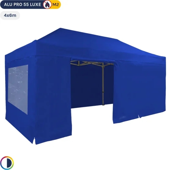Tente Pliante Alu Pro 55 LUXE M2 4mx6m BLEU + Pack Fenêtres 580gr/m²