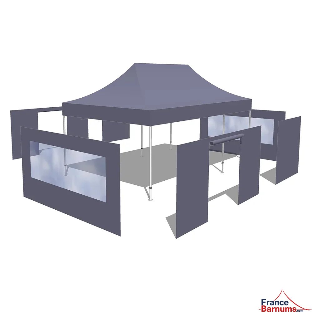 Tonnelle Pliante Alu Pro 55 LUXE M2 4mx6m BLEU + Pack Fenêtres 580gr/m²