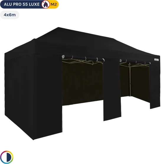 Tente Pliante Alu Pro 55 LUXE M2 4mx6m (4 pieds) NOIR + Pack Côtés 580gr/m²