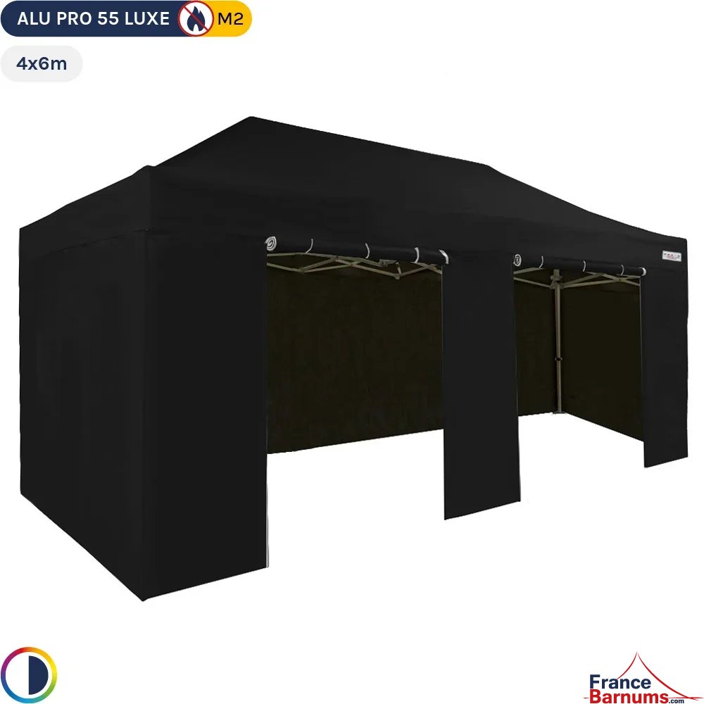 Tente Pliante Alu Pro 55 LUXE M2 4mx6m (4 pieds) NOIR + Pack Côtés 580gr/m²