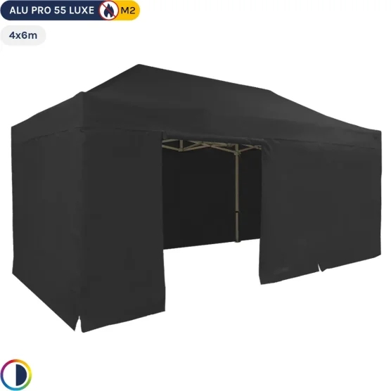 Tente Pliante Alu Pro 55 LUXE M2 4mx6m NOIR + Pack Côtés 580gr/m² Tente Pliante Alu Pro 55 LUXE M2 4mx6m NOIR + Pack Côtés 580gr/m²