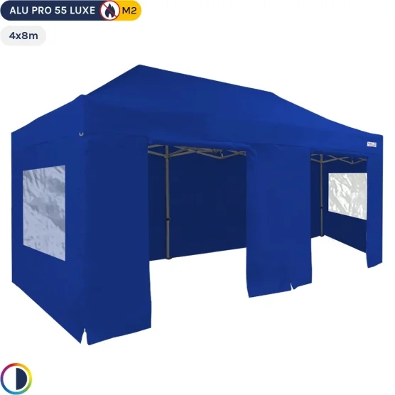 Tente Pliante Alu Pro 55 LUXE M2 4mx8m BLEU + Pack Fenêtres 580gr/m² Tente Pliante Alu Pro 55 LUXE M2 4mx8m BLEU + Pack Fenêtres 580gr/m²