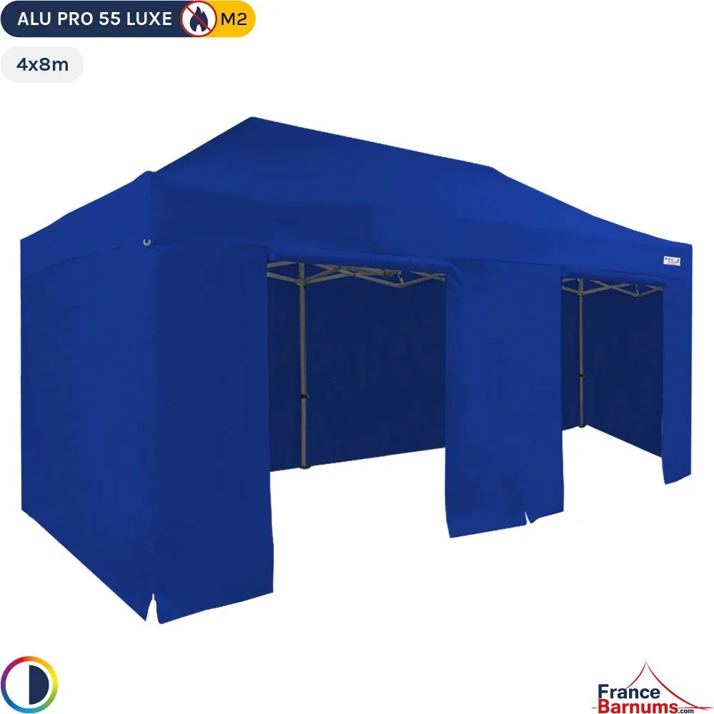 Tente pliante Alu Pro 55 LUXE M2 4mx8m BLEU + Pack Côtés 580gr/m²