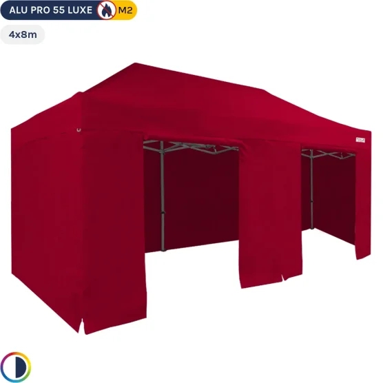 Tente pliante Alu Pro 55 LUXE M2 4mx8m ROUGE + Pack Côtés 580gr/m²