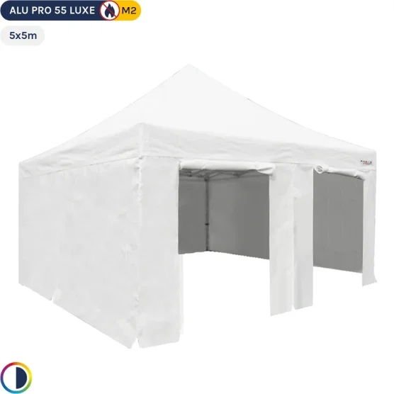 Tente Pliante Alu Pro 55 LUXE M2 5mx5m BLANC + Pack Côtés 580gr/m²