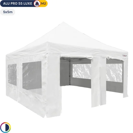Tente Pliante Alu Pro 55 LUXE M2 5mx5m BLANC + Pack Fenêtres 580gr/m² Tente Pliante Alu Pro 55 LUXE M2 5mx5m BLANC + Pack Fenêtres 580gr/m²