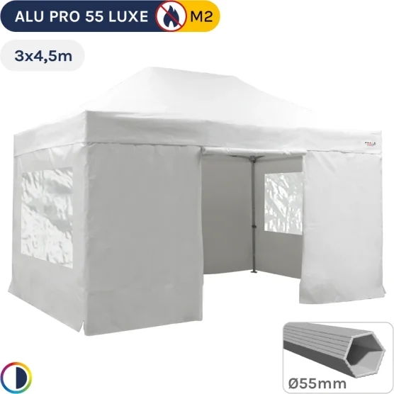 Tente Pliante Alu Pro 55 LUXE M2 3mx4,5m BLANC + Pack Fenêtres 580gr/m²