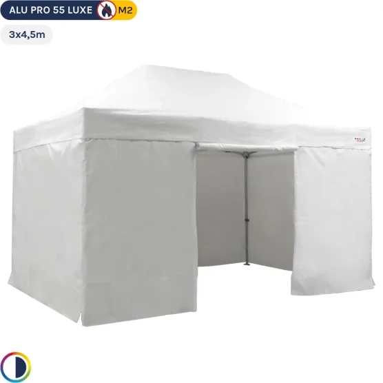 Tente Pliante Alu Pro 55 LUXE M2 3mx4,5m BLANC + Pack Côtés 580gr/m²