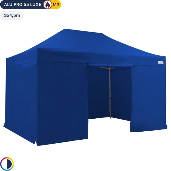 Tente Pliante Alu Pro 55 LUXE M2 3mx4,5m BLEU + Pack Côtés en PVC 580gr/m²