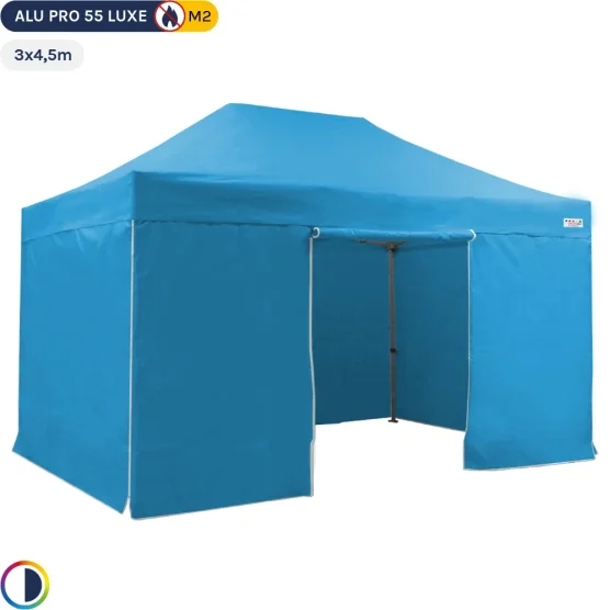 Tente Pliante Alu Pro 55 LUXE M2 3mx4,5m BLEU CIEL + Pack Côtés 580gr/m²