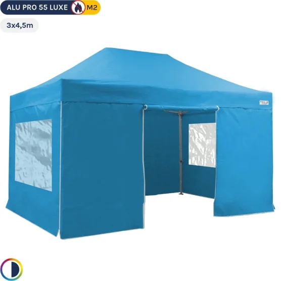 Tente Pliante Alu Pro 55 LUXE M2 3mx4,5m BLEU CIEL + Pack Fenêtres 580gr/m²
