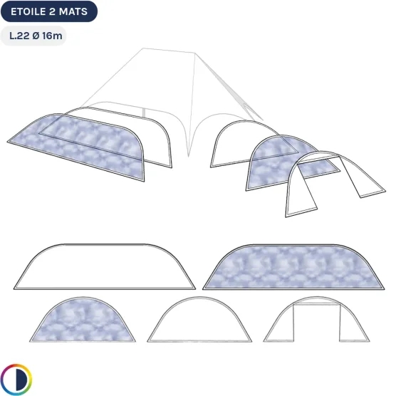 Parois blanches pour star tente 2 mâts L.22m Ø16m Parois blanches pour star tente 2 mâts L.22m Ø16m