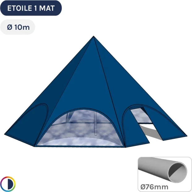 Tente de réception - Tente étoile BLEUE Ø10m avec Pack Fenêtres