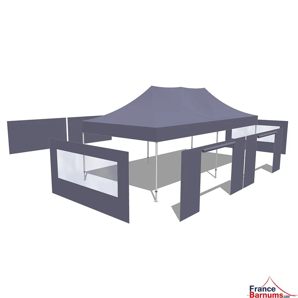 Tonnelle Pliante Alu Pro 55 LUXE M2 4mx8m BLEU CIEL + Pack Fenêtres 580gr/m²