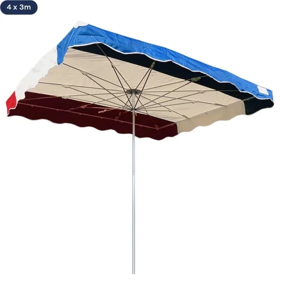 Parasol de marché télescopique 4mx3m tricolore BLEU BEIGE ROUGE Parasol de marché télescopique 4mx3m tricolore BLEU BEIGE ROUGE