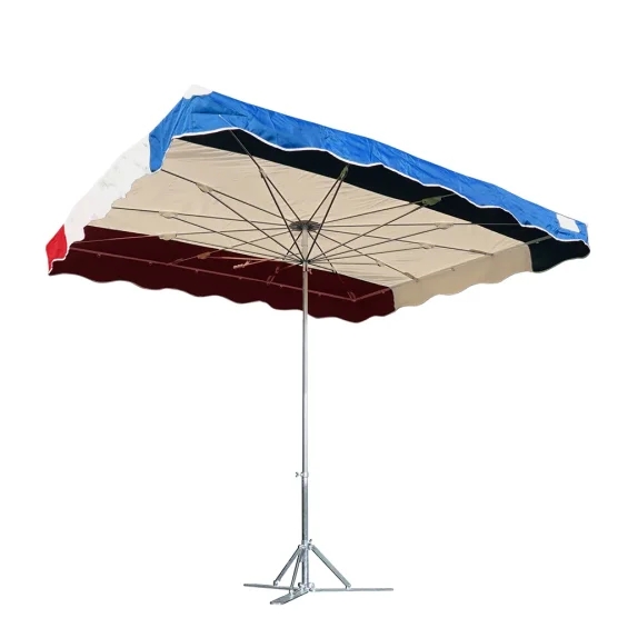 Parasol de marché télescopique 4mx3m tricolore BLEU BEIGE ROUGE pied lourd Parasol de marché télescopique 4mx3m tricolore BLEU BEIGE ROUGE pied lourd