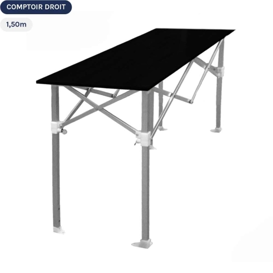 Table Comptoir Pliante 1,50m avec Plateau noir de 42cm