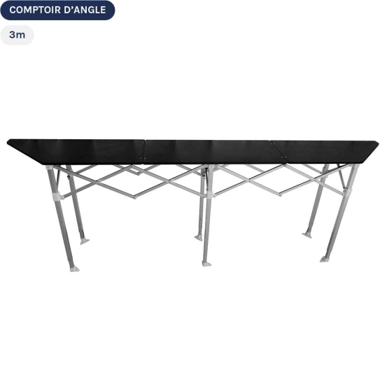 Table comptoir pliante 2,84 X 0,42m avec angles à 45° de chaque côté
