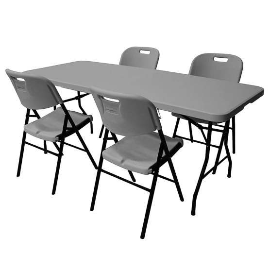 ensemble table en 1 seul tenant et 4 chaises pliantes grises ensemble table en 1 seul tenant et 4 chaises pliantes grises