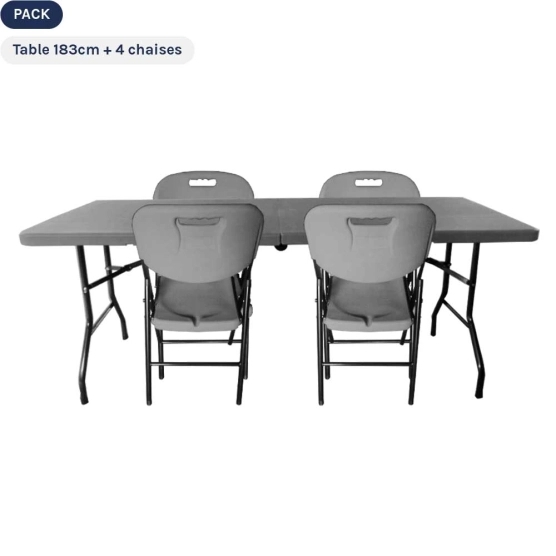 Ensemble table en 1 seul tenant et 4 chaises pliantes grises Ensemble table en 1 seul tenant et 4 chaises pliantes grises