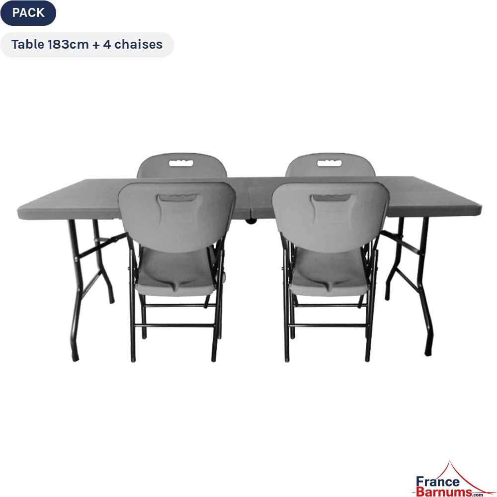 Ensemble table en 1 seul tenant et 4 chaises pliantes grises Ensemble table en 1 seul tenant et 4 chaises pliantes grises
