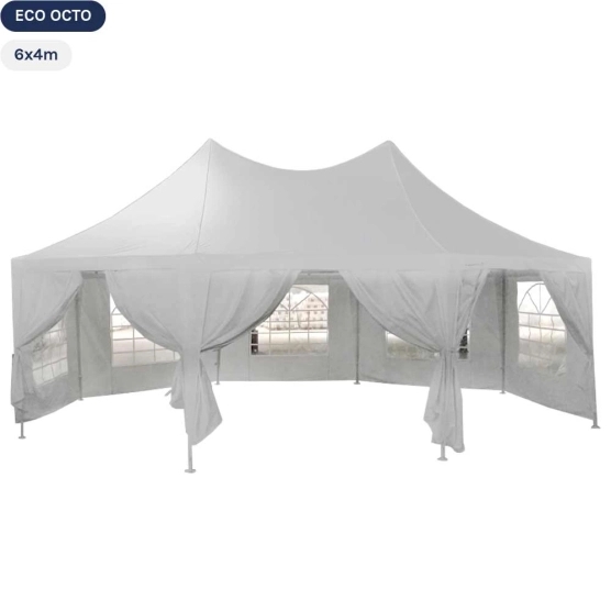 Tente de réception OCTOGONALE ECO en Polyester de 6m x 4m avec Tubes de 34mm et de 0,8mm d'épaisseur Tente de réception OCTOGONALE ECO en Polyester de 6m x 4m avec Tubes de 34mm et de 0,8mm d'épaisseur
