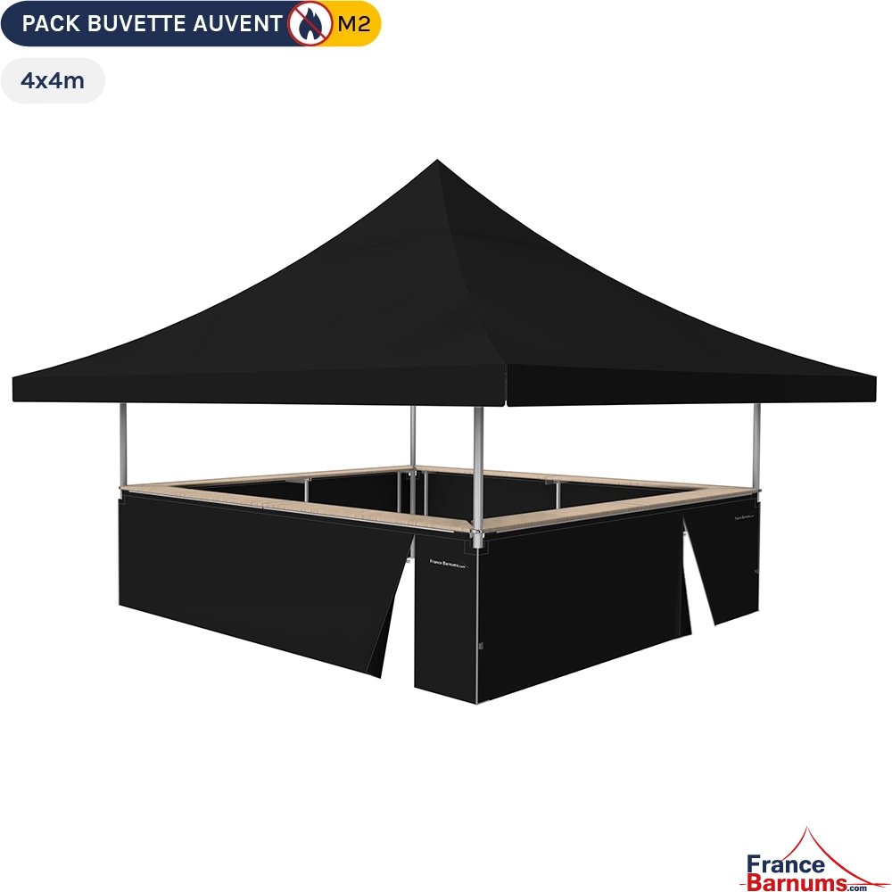 Stand buvette AUVENT 4x4m Pack complet - Noir