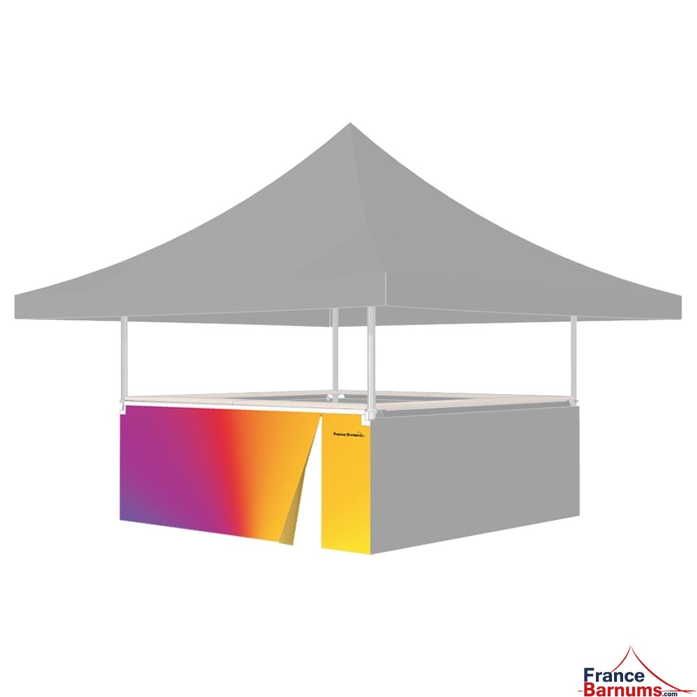 Jupe de table comptoir BUVETTE de 3m ou 4m IMPRIMÉE, avec porte zippée sur stand buvette