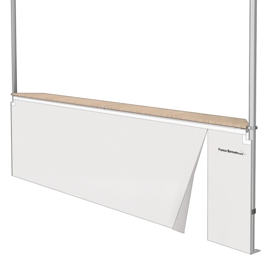 Jupe de table comptoir de 4m en POLYESTER 380gr/m² BLANCHE - avec porte zip Jupe de table comptoir de 4m en POLYESTER 380gr/m² BLANCHE - avec porte zip