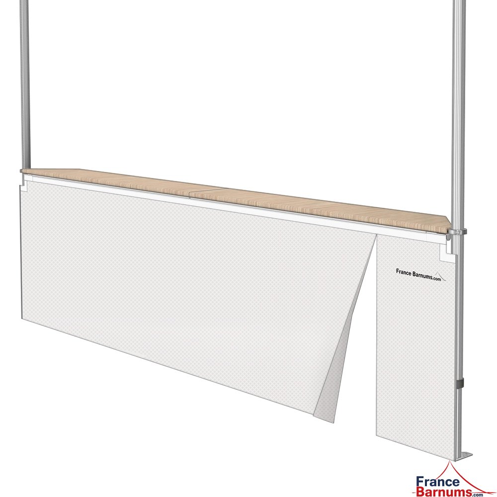 Jupe de table comptoir de 4m en POLYESTER 380gr/m² BLANCHE - avec porte zip