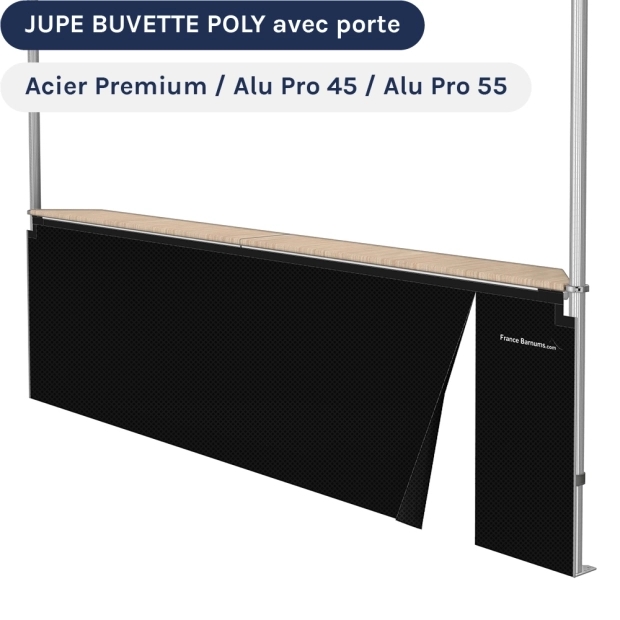 Jupe de table comptoir BUVETTE de 3m ou 4m en POLYESTER 380gr/m² - avec porte ZIP
