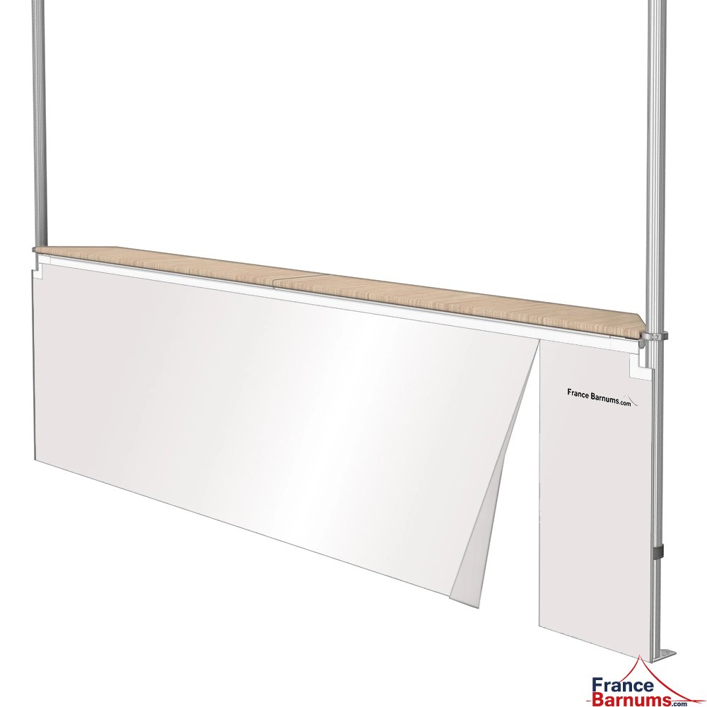 Jupe de table comptoir de 4m en PVC 580gr/m² BLANCHE avec porte zip
