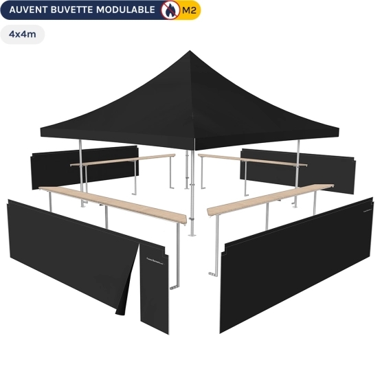Pack buvette modulable pliante ALU PRO 55 AUVENT 4x4m - Noir