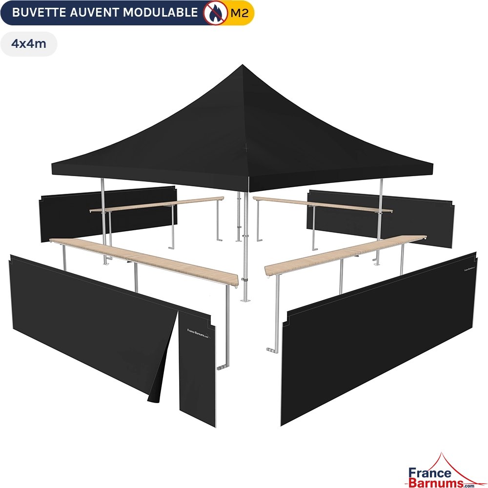 Pack buvette modulable pliante ALU PRO 55 AUVENT 4x4m - Noir