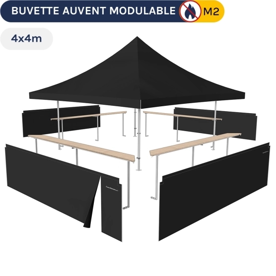 Stand buvette modulable pliant ALU PRO 55 AUVENT 4x4m - Noir
