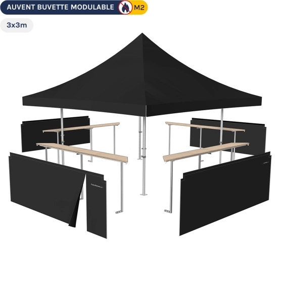 Pack buvette modulable pliante ALU PRO 55 AUVENT 3x3m - Noir