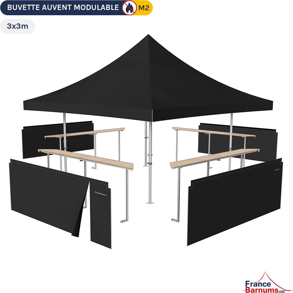 Pack buvette modulable pliante ALU PRO 55 AUVENT 3x3m - Noir