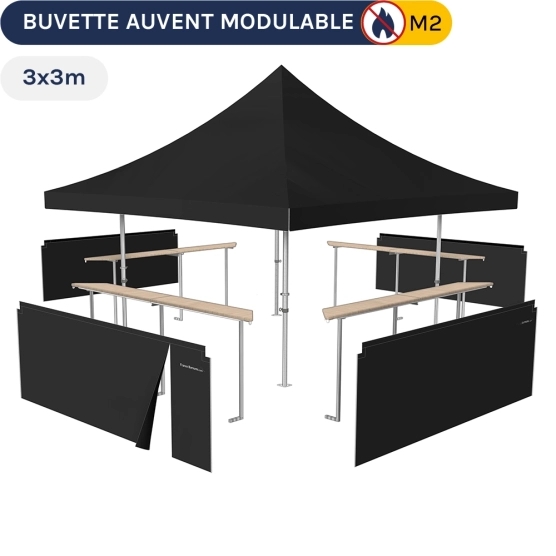 Stand buvette modulable pliant ALU PRO 55 AUVENT 3x3m - Noir