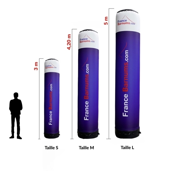 Trois dimensions disponibles pour cette colonne gonflable publicitaire Trois dimensions disponibles pour cette colonne gonflable publicitaire