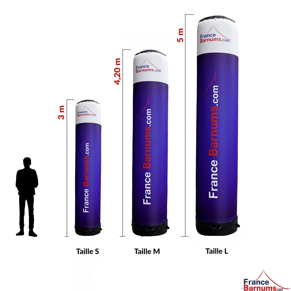 Trois dimensions disponibles pour cette colonne gonflable publicitaire Trois dimensions disponibles pour cette colonne gonflable publicitaire