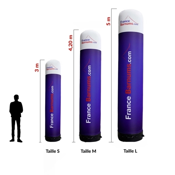 Trois dimensions disponibles pour cette colonne gonflable publicitaire avec housse imprimable Trois dimensions disponibles pour cette colonne gonflable publicitaire avec housse imprimable