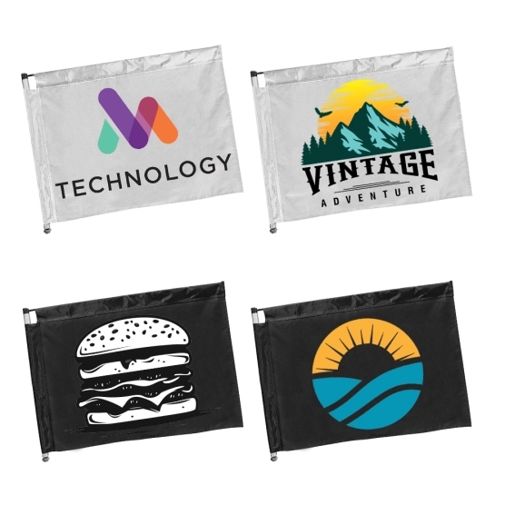 Différents exemples d'impression du drapeau personnalisable Recto/Verso - Barnum de la gamme ALU PRO 55 AUVENT