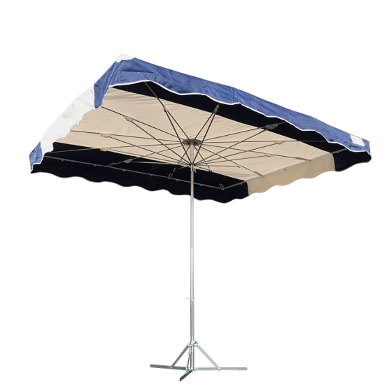 Parasol de marché télescopique 2,5mx3m BLEU MARINE et BEIGE avec pied standard